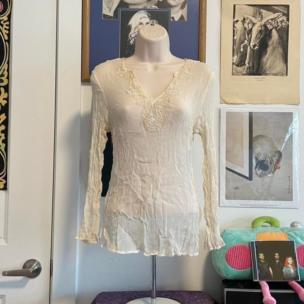 Peter nygard cream sheer blouse